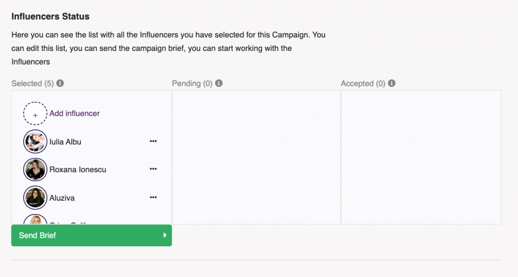 Send Brief in MOCAPP - Pașii unei campanii cu influenceri